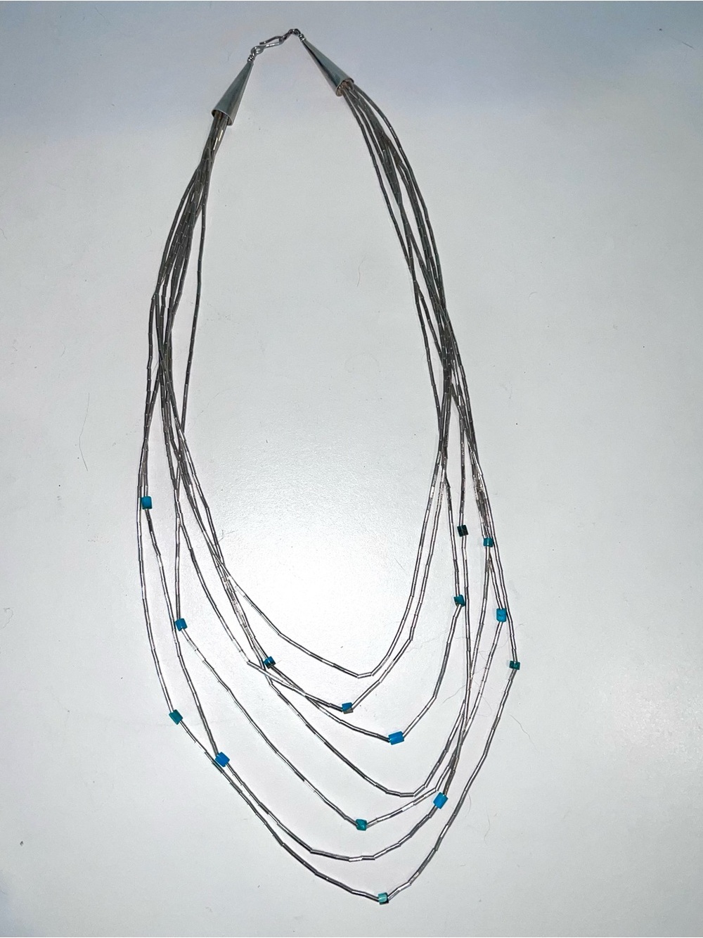 Navajo Made Sterling Silver Multi-Strand Necklace with Turquoise Bead Accents